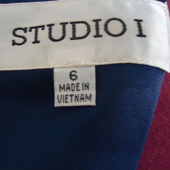 Studio I Size 6 Navy Blue Yellow and Cream Striped Mini Dress - Picture 8 of 8